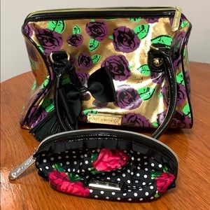 Betsey Johnson Rose Satchel with Cosmetic Pouch